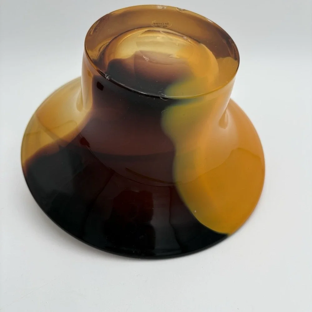 Vintage 1970s Teleflora Tri-color‎ Orange Amber Purple Handblown Glass Bowl Vase